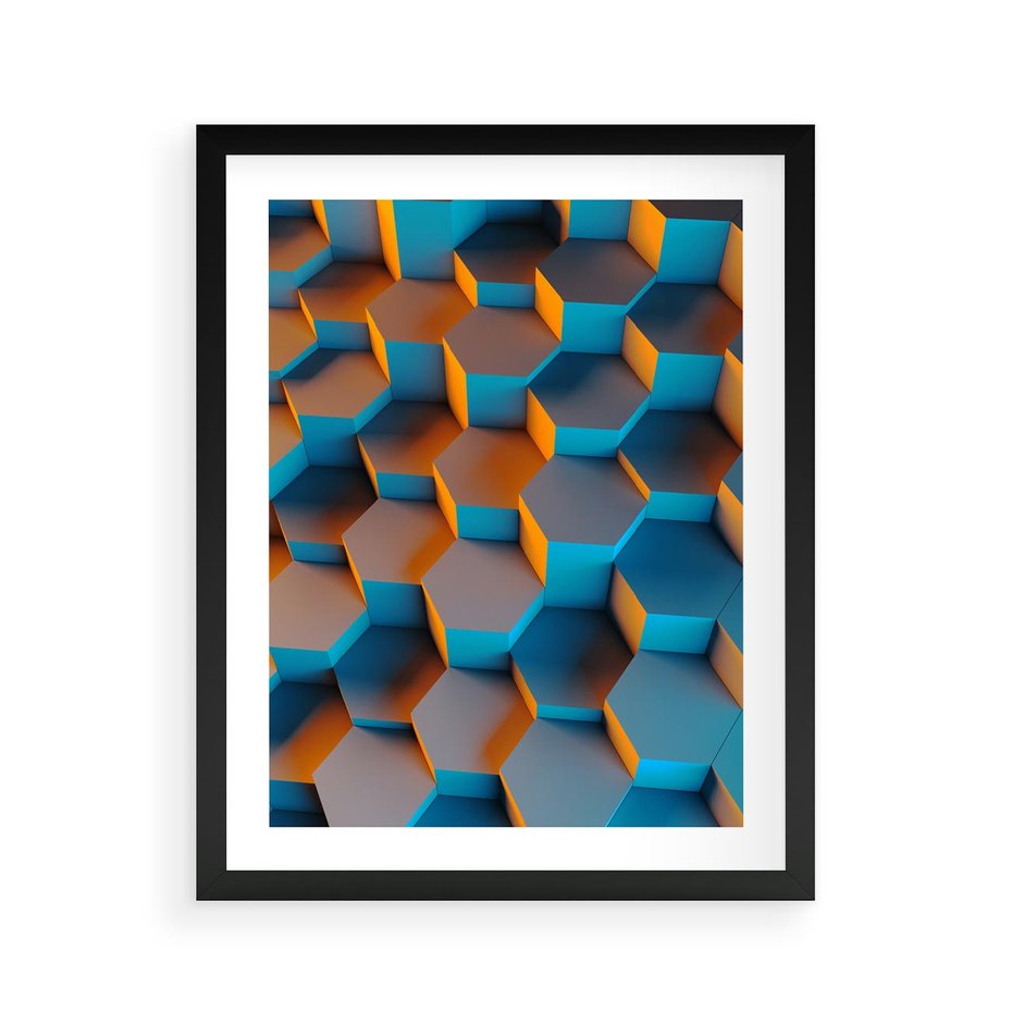 Plakat w ramie 40x50 - Trójwymiarowa Gra - geometryczna, 3D - rama czarna