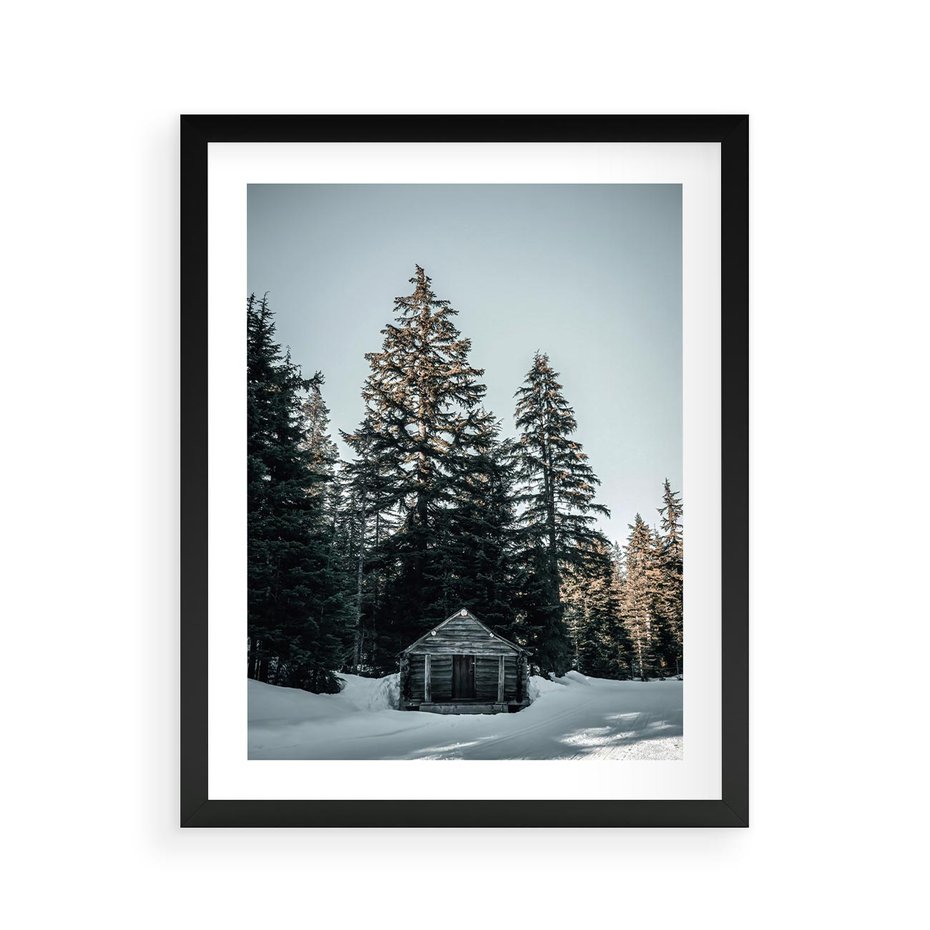 Plakat w ramie 40x50 - Chatka w Górach w Czasie Zimy - chatka w górach, zima - rama czarna
