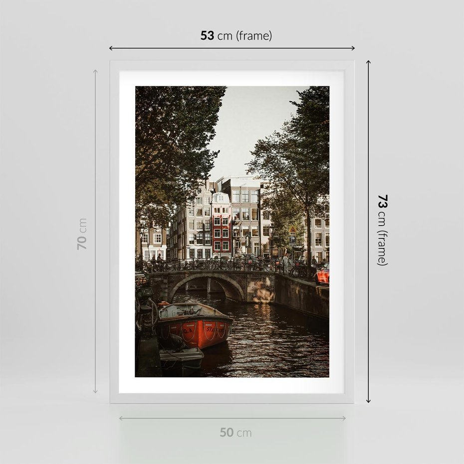 Plakat w ramie 50x70 - Jesienne Uroki Holandii: Kanały i Most - Holandia, kanały - rama biała
