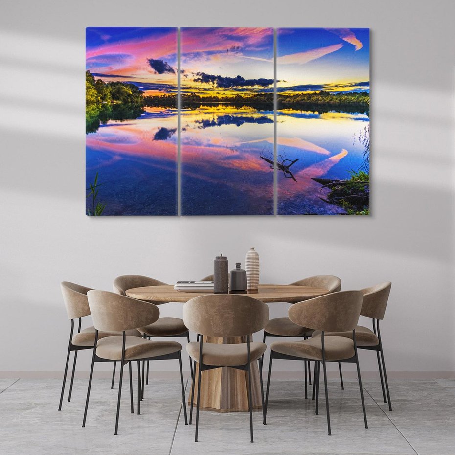 Obraz na płótnie 120x80 - Magiczny zachód słońca nad jeziorem - zachód, słońca