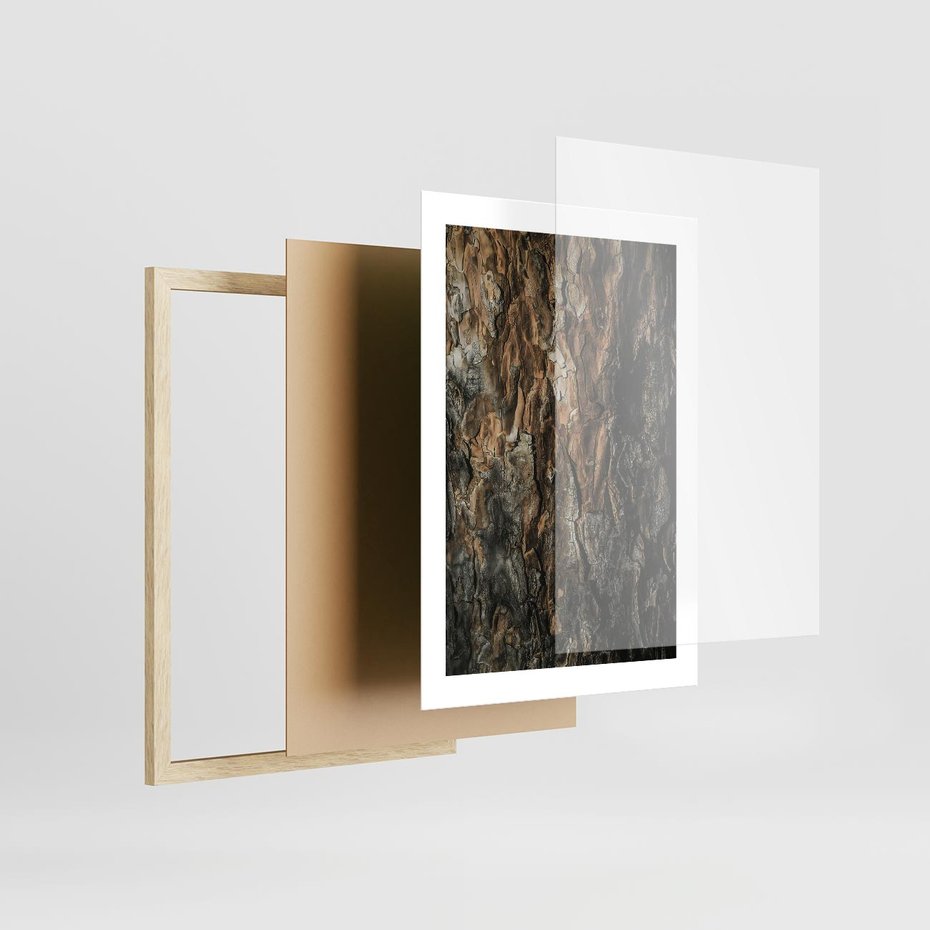 Plakat w ramie 30x40 - Tekstura Drewna: Zbliżenie - zbliżenie na pień drzewa, tekstura - rama drewno