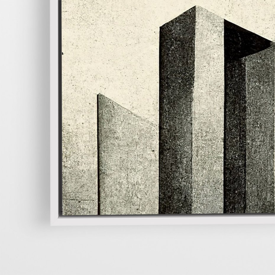 Obraz w ramie 80x120 - Mroczne Wieżowce - postarzana grafika, perspektywa budynków wieżowców - rama biała