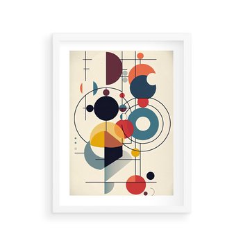 Plakat w ramie 50x70 - Rozbijające Barwne Granice - abstrakcyjna geometryczna kompozycja, koła linie - rama biała