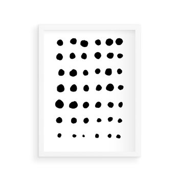 Plakat w ramie 50x70 - Migocące Anomalie - abstrakcyjna kompozycja z czarnych kropek, minimalistyczny czarno bialy plakat - rama biała