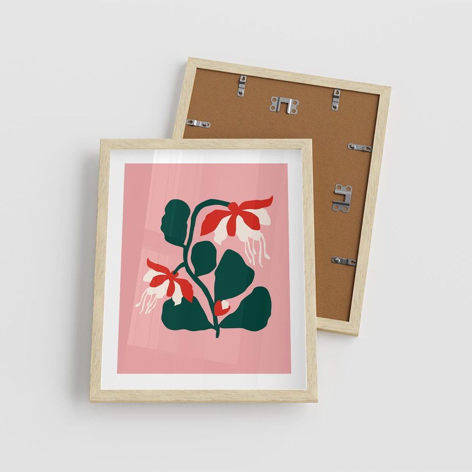 Plakat w ramie 40x50 - Migotliwa Kreatywność - abstrakcyjne kwiaty, różowe tło - rama drewno