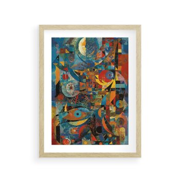 Plakat w ramie 40x50 - Migotliwe Przesunięcia Konturów - abstrakcyjny obraz, sztuka abstrakcji - rama drewno