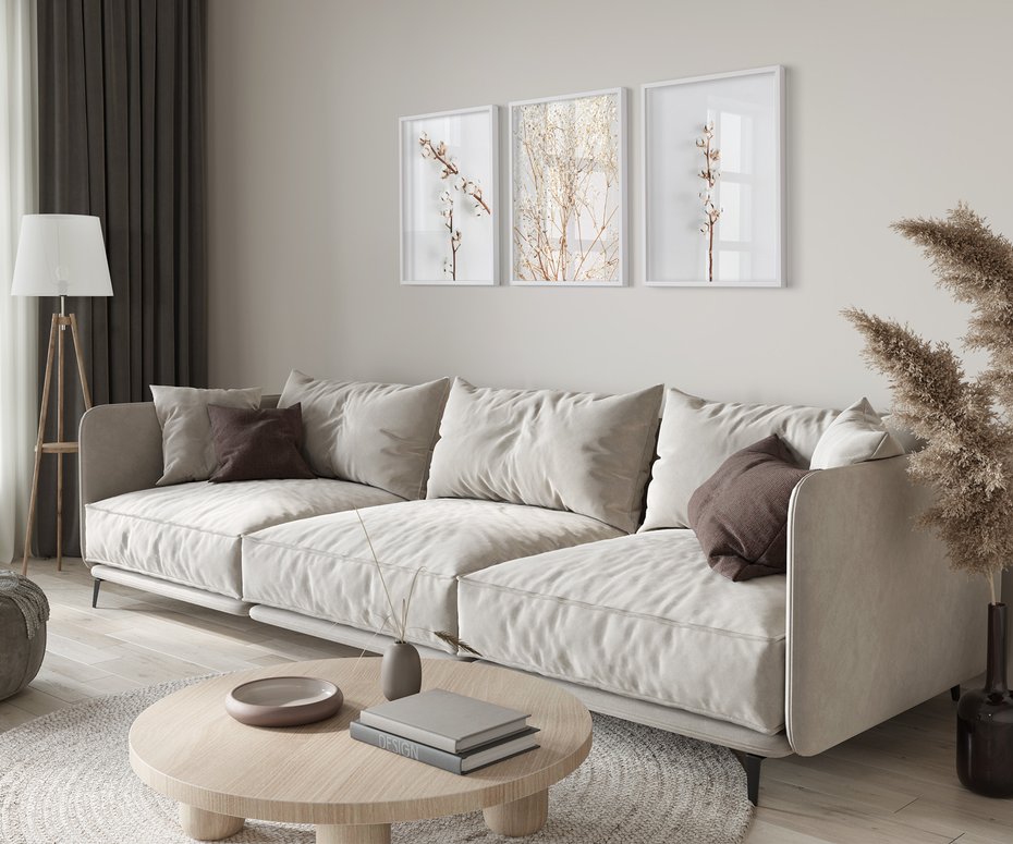 Zestaw obrazy w ramie 50x70 galeria - Gipsówka, bawełna, kwiaty, susz - rama biała