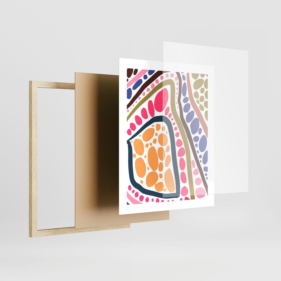 Plakat w ramie 40x50 - Migocące Tęczowe Widzenia - kolorowe wzory, tęczowe żywe kolory - rama drewno