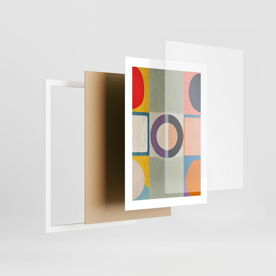 Plakat w ramie 30x40 - Taniec Kształtów Emocji - abstrakcyjne geometryczne kształty, olejny obraz - rama biała