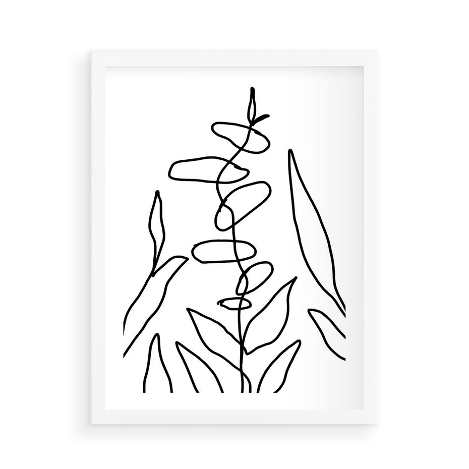 Plakat w ramie 50x70 - Liście Mocy - mroczna sztuka, minimalizm - rama biała
