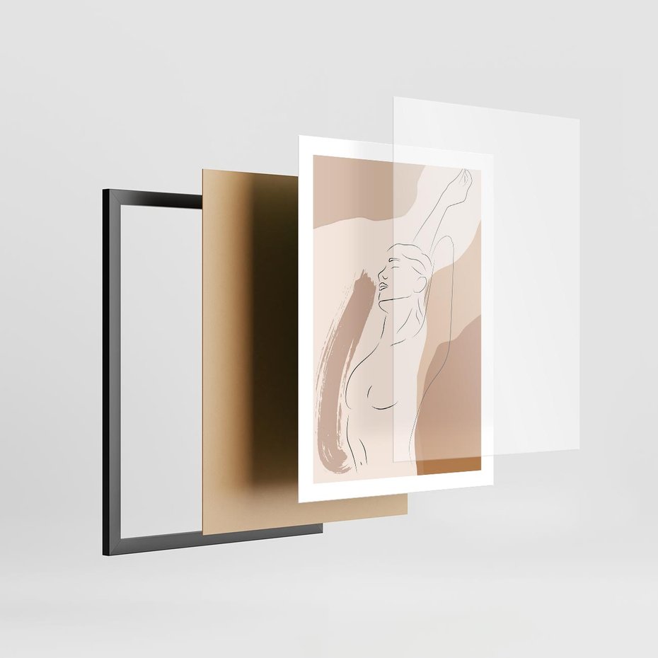 Plakat w ramie 50x70 - Sztuka Nagiej Formy - szkic nagiej kobiety, kolory beżowe - rama czarna