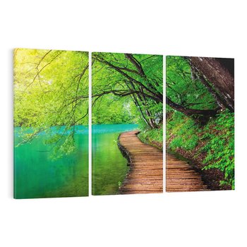 Obraz na płótnie 120x80 - Spokój nad jeziorem: Zatop się w naturze - jezioro, drzewa