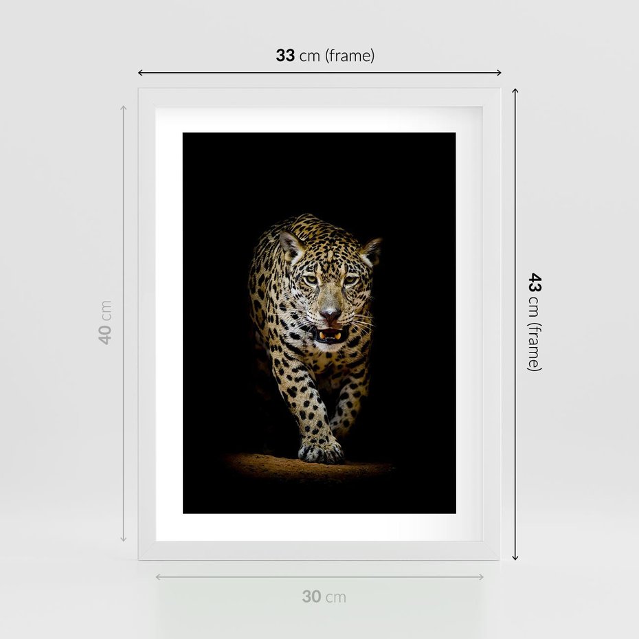 Plakat w ramie 30x40 - Elegancja lamparta - lampart, pantera - rama biała