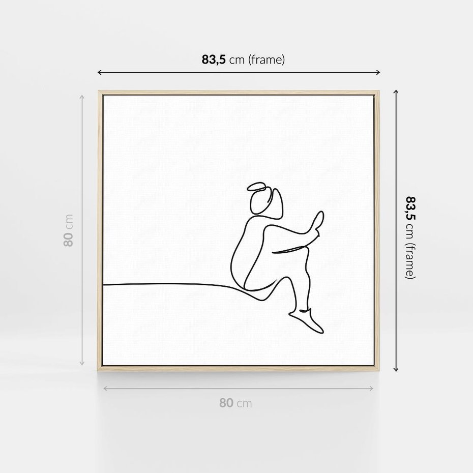 Obraz w ramie 80x80 - Linie Wewnętrznej Refleksji - line art, szkic - rama drewno