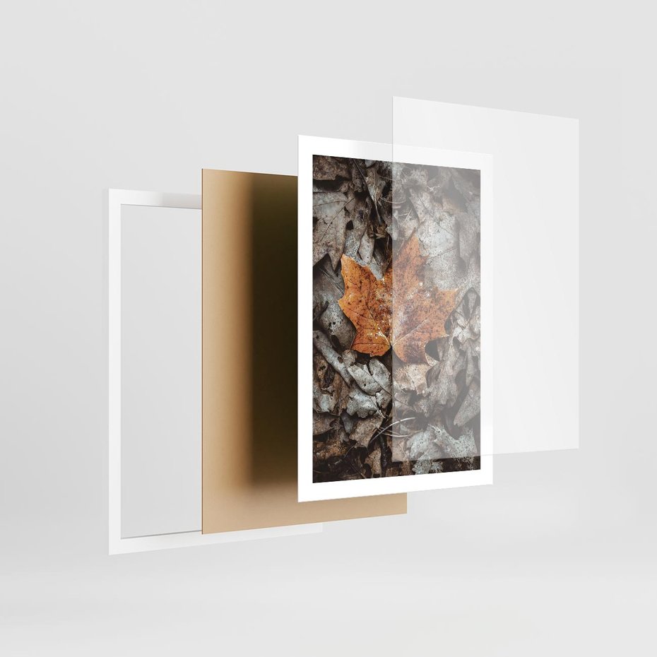Plakat w ramie 50x70 - Jesienne Czarowanie - suchy liść, żółty - rama biała