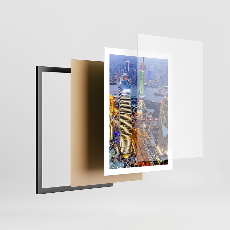 Plakat w ramie 50x70 - Wzgórza Mieściny - wieżowce, miasto - rama czarna