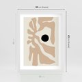 Plakat w ramie 30x40 - Eksploracja Abstrakcji - beżowa absrakcyjna kompozycja, czarny akcent - rama biała