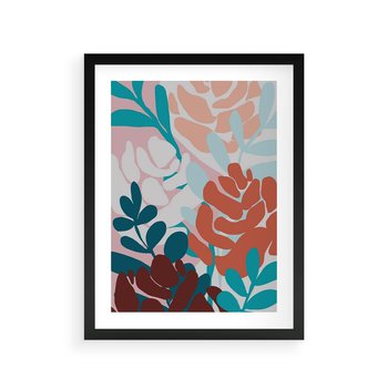 Plakat w ramie 50x70 - Impresje Kształtów - abstrakcyjna kompozycja kwiatowych form, kolor zgaszone - rama czarna
