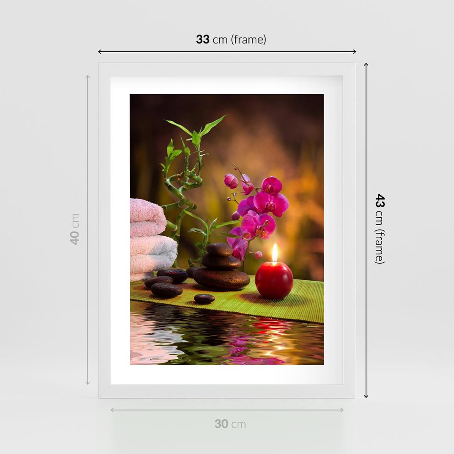 Plakat w ramie 30x40 - Światło Świecących Kwiatów w Spa - spa, świaca - rama biała