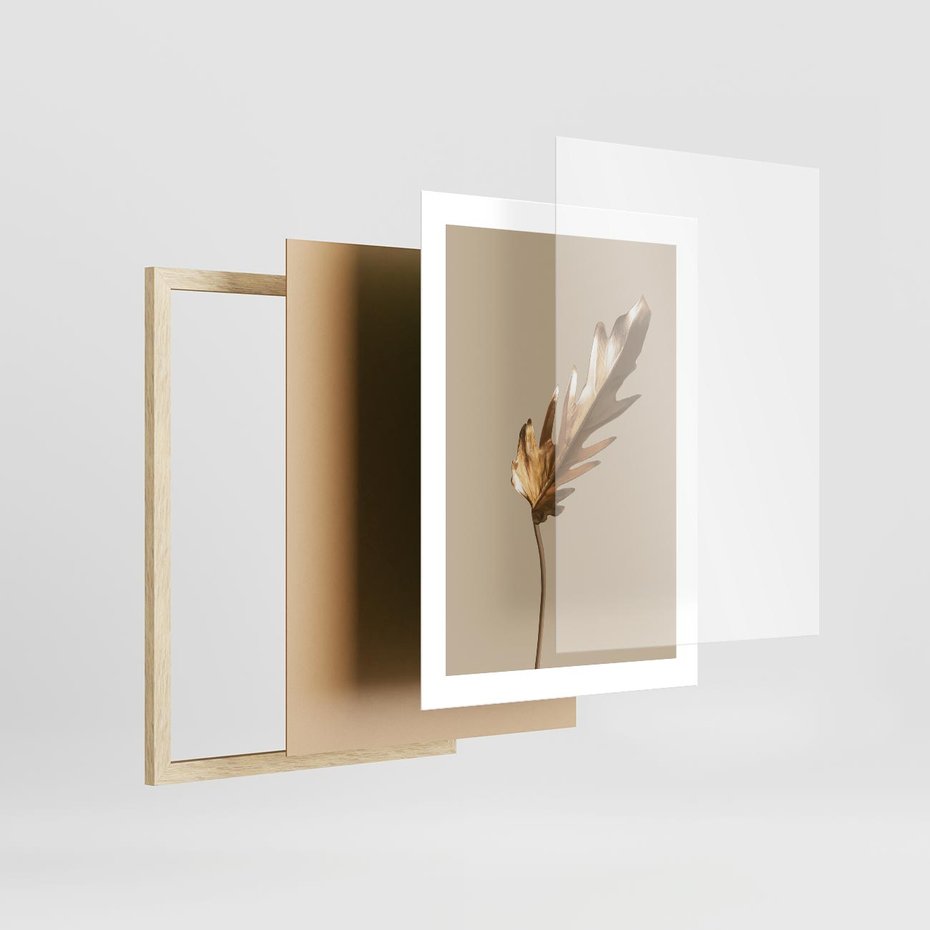Plakat w ramie 30x40 - Piękno w Detalu - złoty, liść - rama drewno