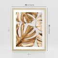Plakat w ramie 40x50 - Złote Akcenty w Fotografii - złotel liście monstery, na białym tle - rama drewno
