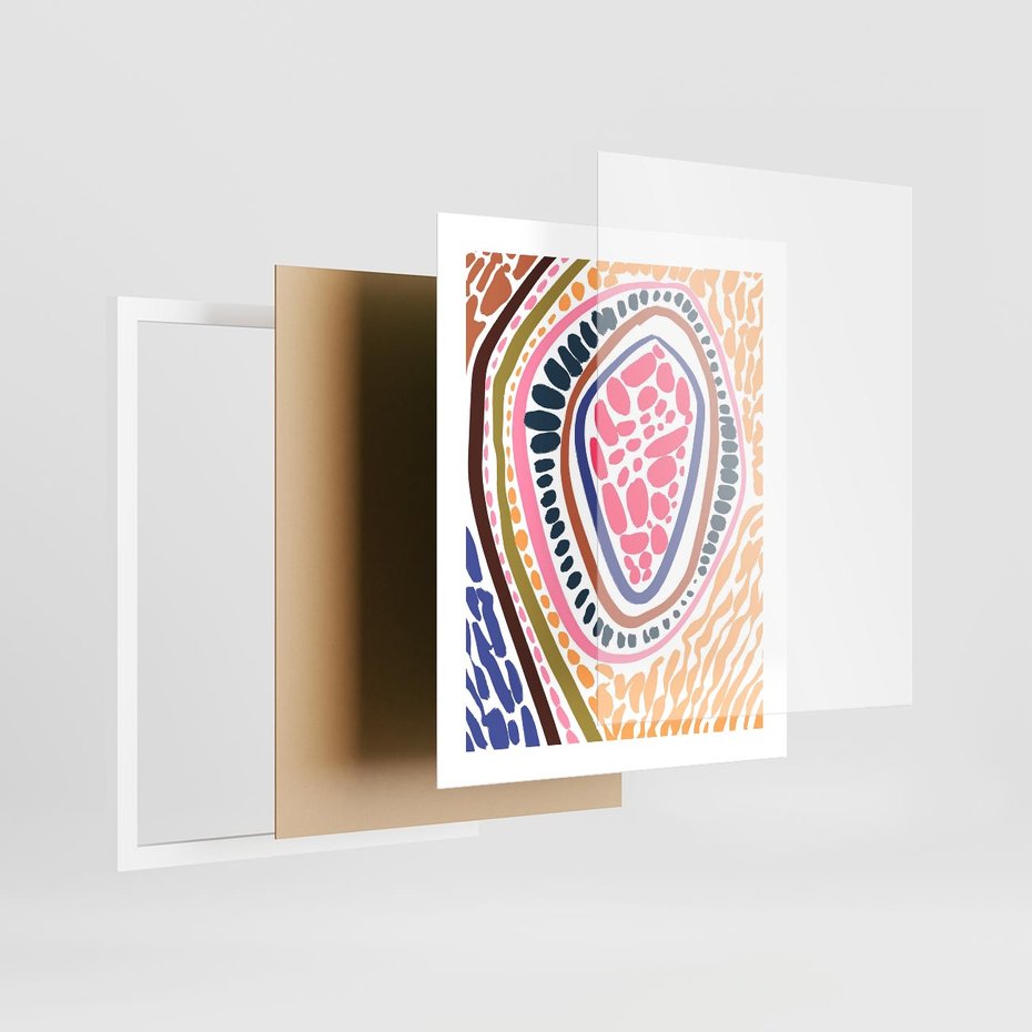 Plakat w ramie 40x50 - Rozchlapane Wizje - kolorowe wzory, tęczowe żywe kolory - rama biała