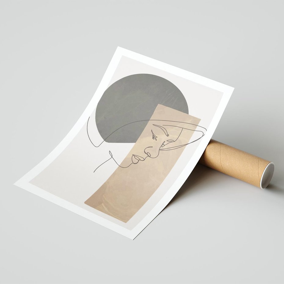 Plakat bez ramy 30x40 - Jedną Linią: Kobieca Twarz - abstrakcja, plamy w tle