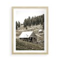 Plakat w ramie 50x70 - Ustronne Chatki w Górach - rustykalne domki w górach, sepia - rama drewno