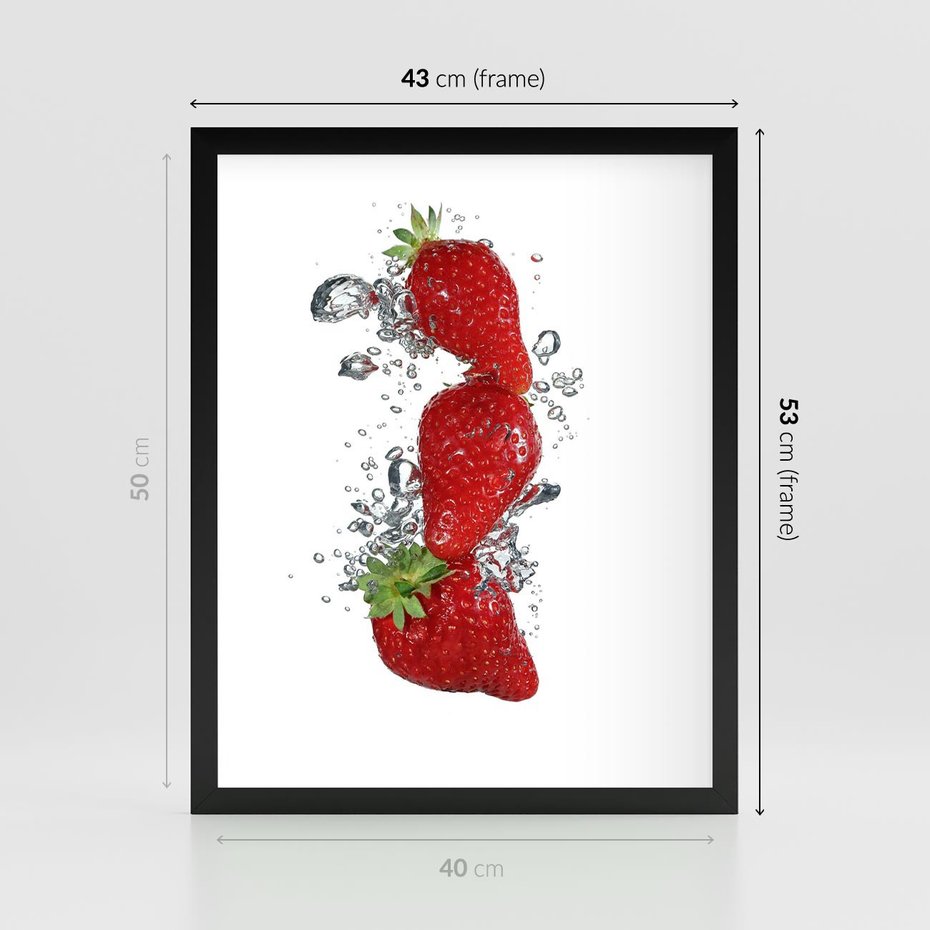 Plakat w ramie 40x50 - Aromatyczne truskawki w pełnym rozkwicie - truskawki, owoce - rama czarna