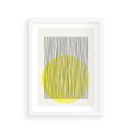 Plakat w ramie 30x40 - Ciepłe Przenikanie - geometria, żółte koło - rama biała
