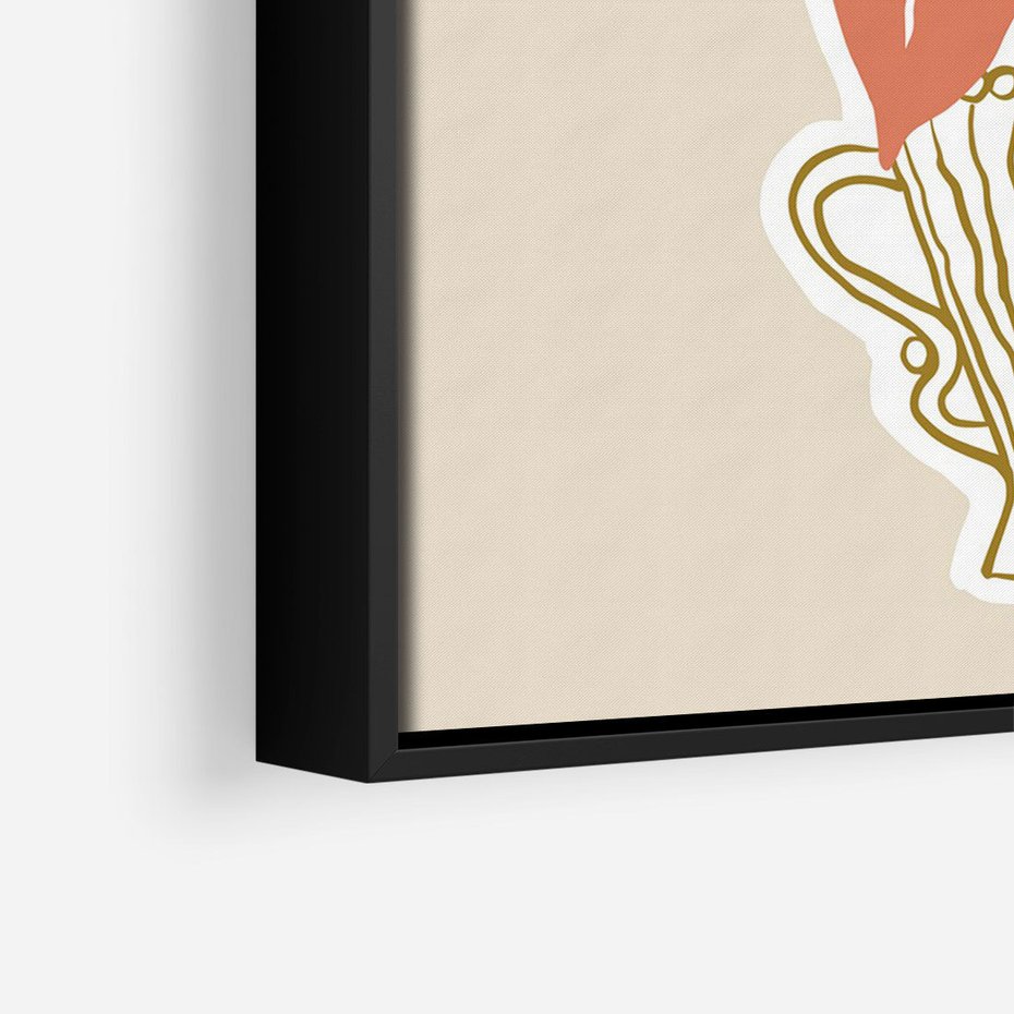 Obraz w ramie 50x70 - Harmonijne Echa - abstrakcyjne kwiaty liście, elegancka kompozycja - rama czarna