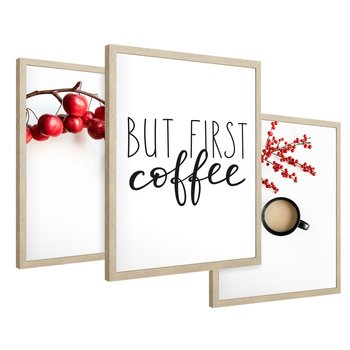Zestaw obrazy w ramie 40x50 galeria - Kawa, jesień, first, coffee, typografia - rama drewno
