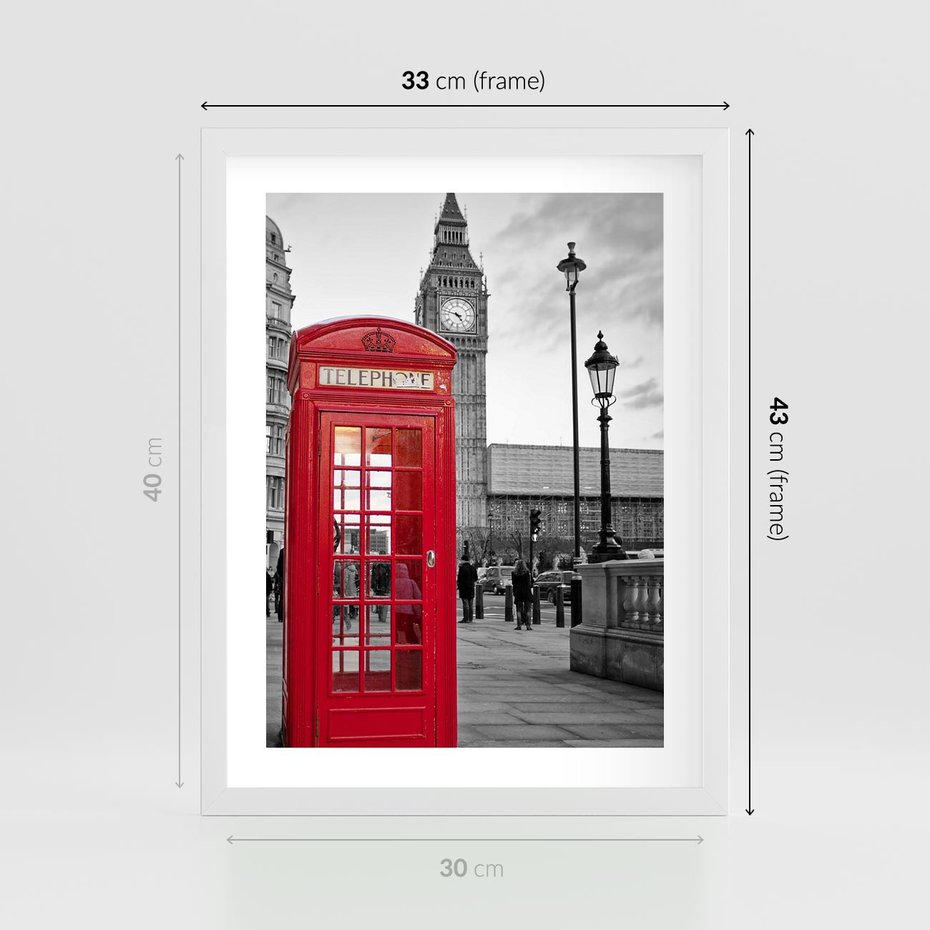 Plakat w ramie 30x40 - Budka w Londynie - Londyn, budka - rama biała