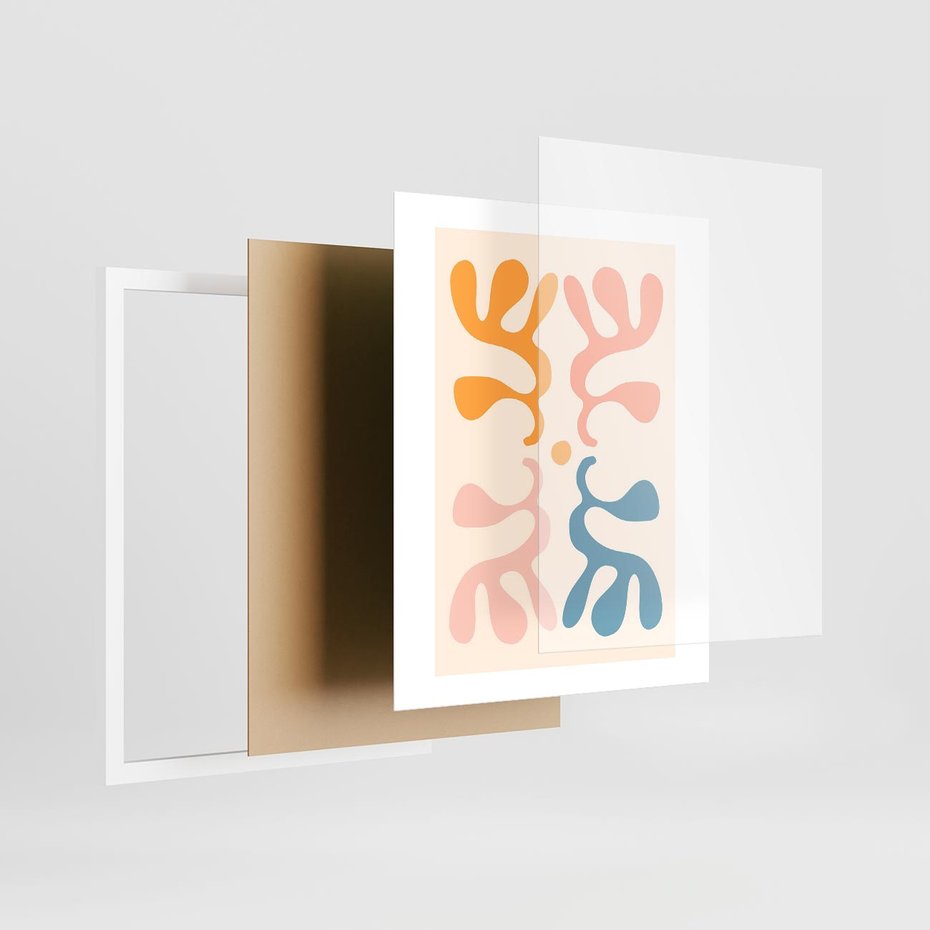 Plakat w ramie 40x50 - Migotliwe Akwarelowe Kontury - absrakcyjne dziwne formy, nowoczesny plakat - rama biała