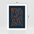 Plakat bez ramy 30x40 - Symfonia liści i owoców - granatowe tło, pomarańczowe owoce jarzębiny