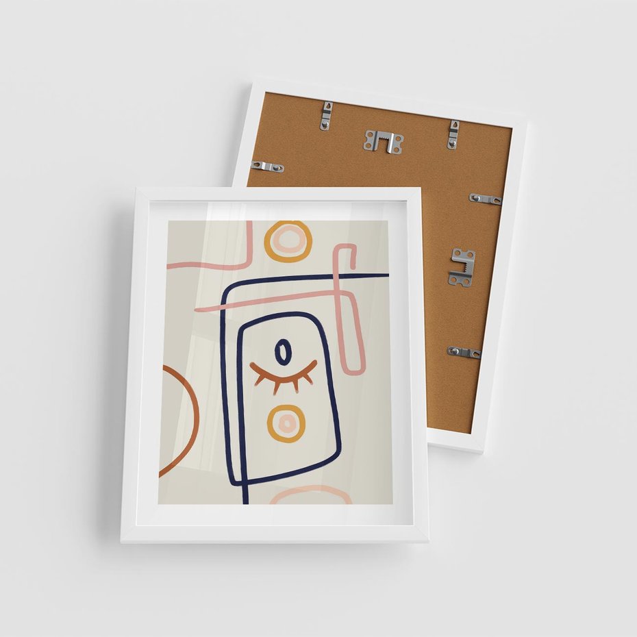 Plakat w ramie 40x50 - Manifestacje Dziwności - abstrakcja w stylu picasso, beżowe tło - rama biała