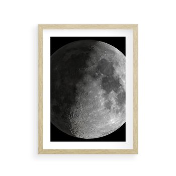 Plakat w ramie 30x40 - Kontrastowy księżyc w czerni i bieli - księżyc, czarno - rama drewno