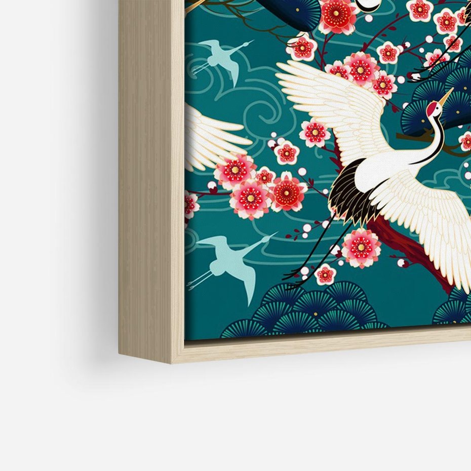 Obraz w ramie 120x80 - Żurawie Wachlarze - orientalne japońskie żurawie, grafika - rama drewno