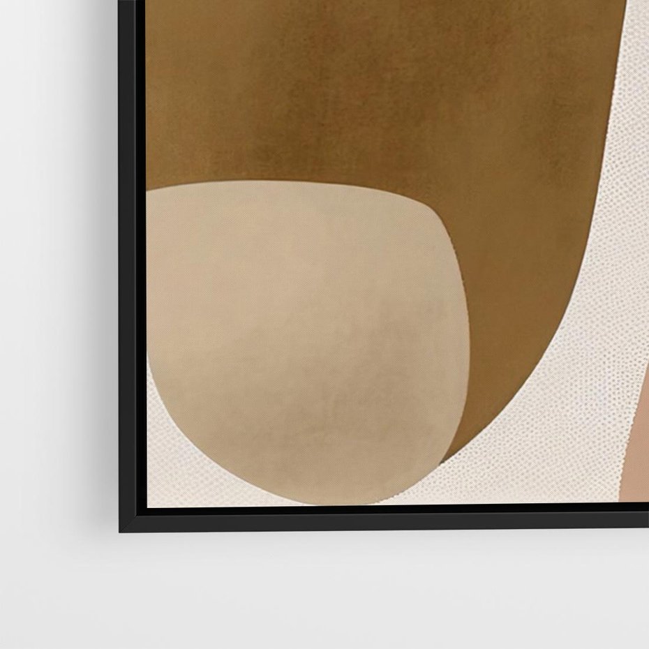 Obraz w ramie 70x50 - Harmonia chaosu i porządku - abstrakcyjne kształty, kolory beżu i brązu - rama czarna