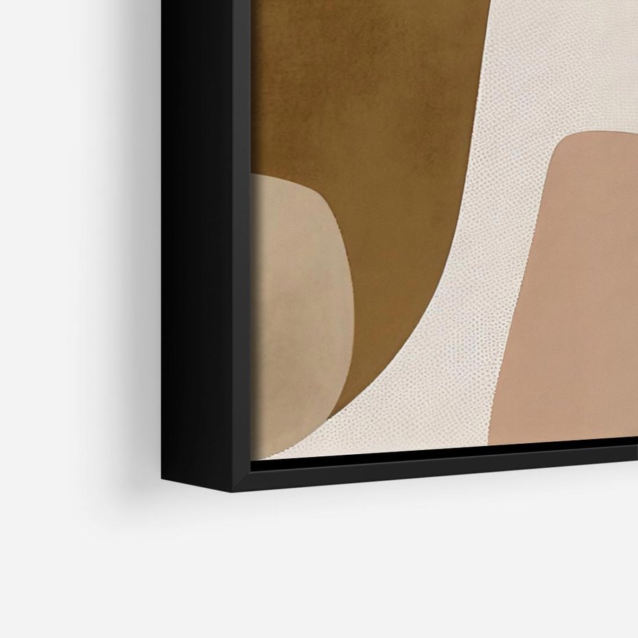 Obraz w ramie 50x50 - Harmonia chaosu i porządku - abstrakcyjne kształty, kolory beżu i brązu - rama czarna
