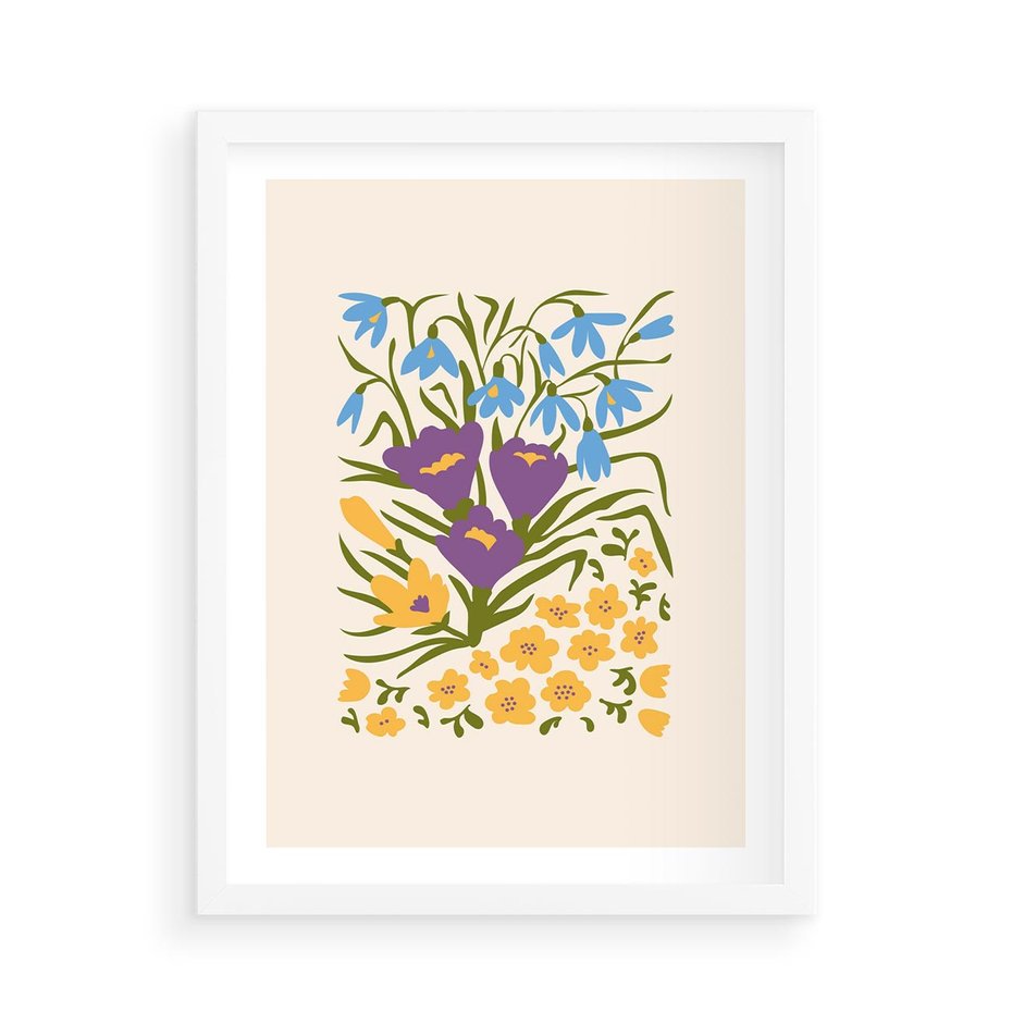 Plakat w ramie 50x70 - Kwiatowe Przenikanie - kwiaty, sztuka nowoczesna - rama biała