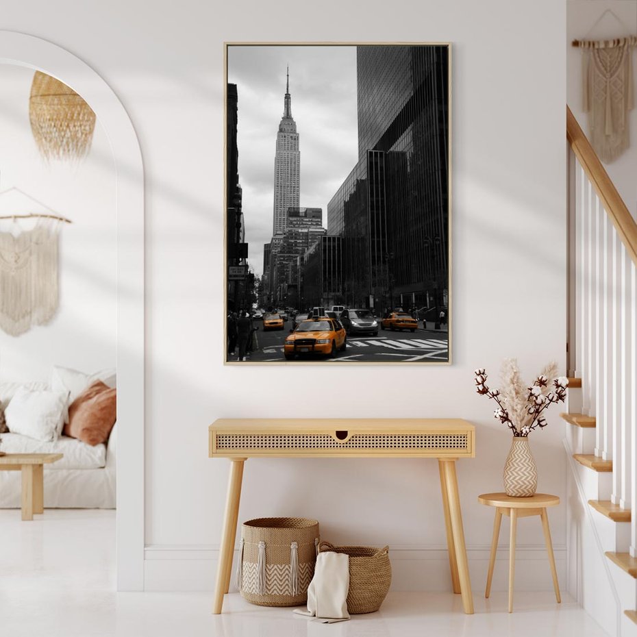 Obraz w ramie 80x120 - Nowy York, taksówka w ruchu - Nowy York, taksówka - rama drewno