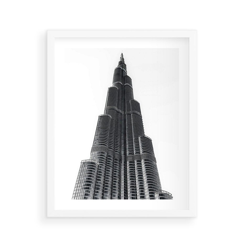 Plakat w ramie 40x50 - Wieżowiec w Monochromii - wieżowiec, architektura - rama biała