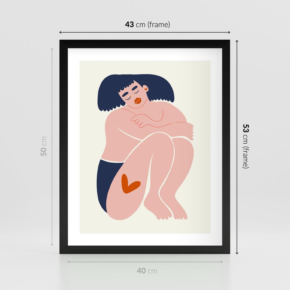 Plakat w ramie 40x50 - Melodia snów na płótnie - zakochana kobieta, graficzny obraz - rama czarna