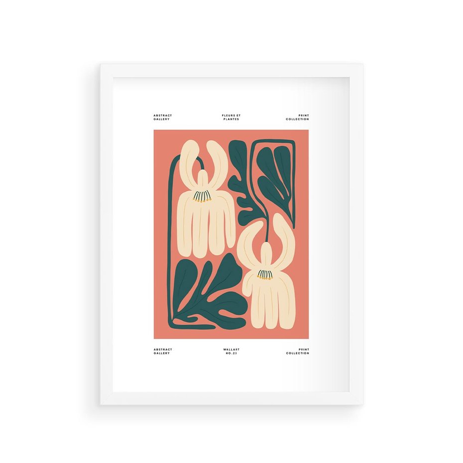 Plakat w ramie 30x40 - Migotliwe Echa - kwiaty, nowoczesna abstrakcja - rama biała