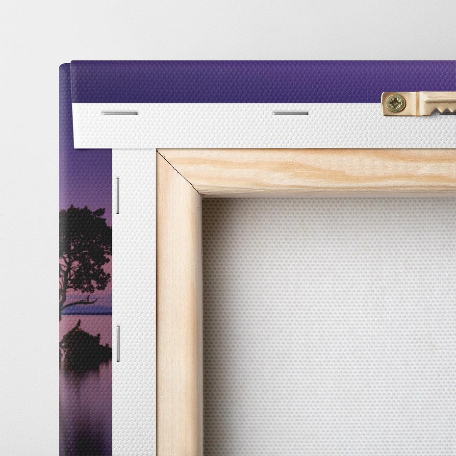 Obraz na płótnie 90x30 - Jezioro wśród drzew o zachodzie - jezioro, drzewo