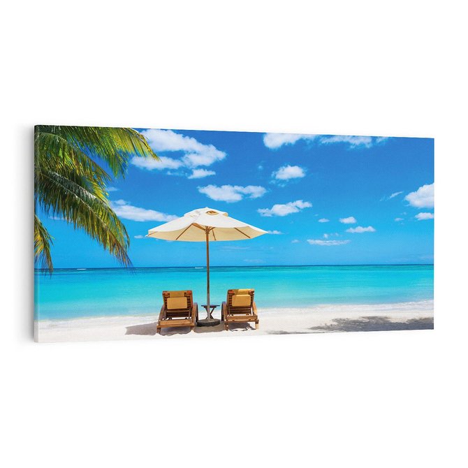 Obraz na płótnie 100x50 - Urok palmowego raju - plaża, palma