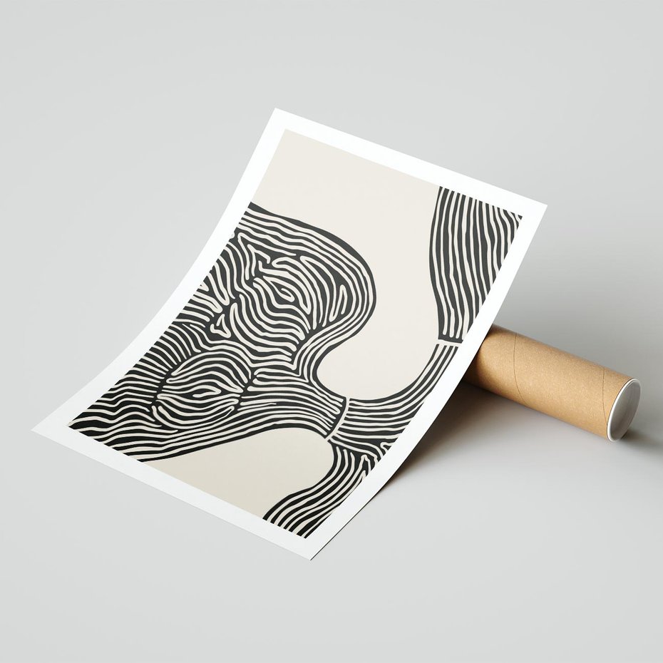 Plakat bez ramy 30x40 - Harmonijne Kształty - abstrakcyjne ryciny, czarno biały