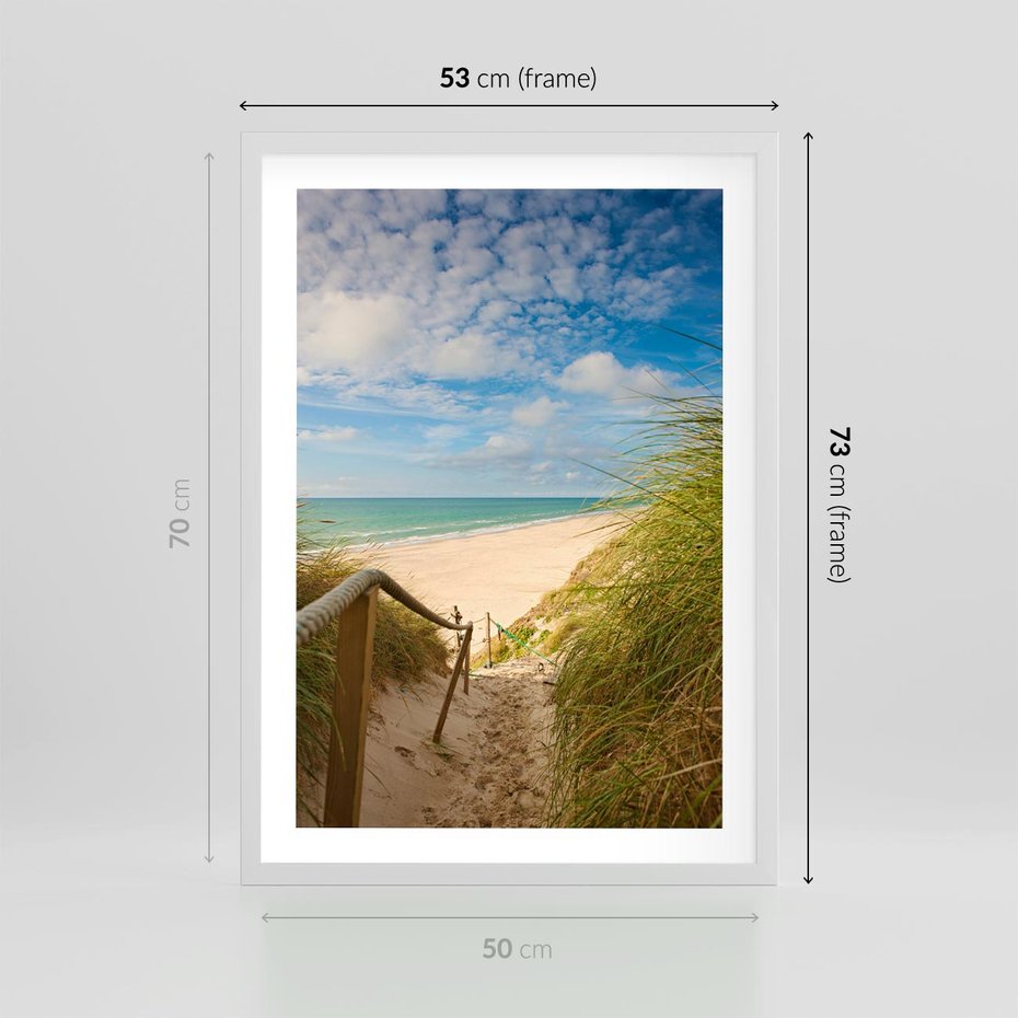 Plakat w ramie 50x70 - Spokojna plaża nad Bałtykiem - plaża, Bałtyk - rama biała