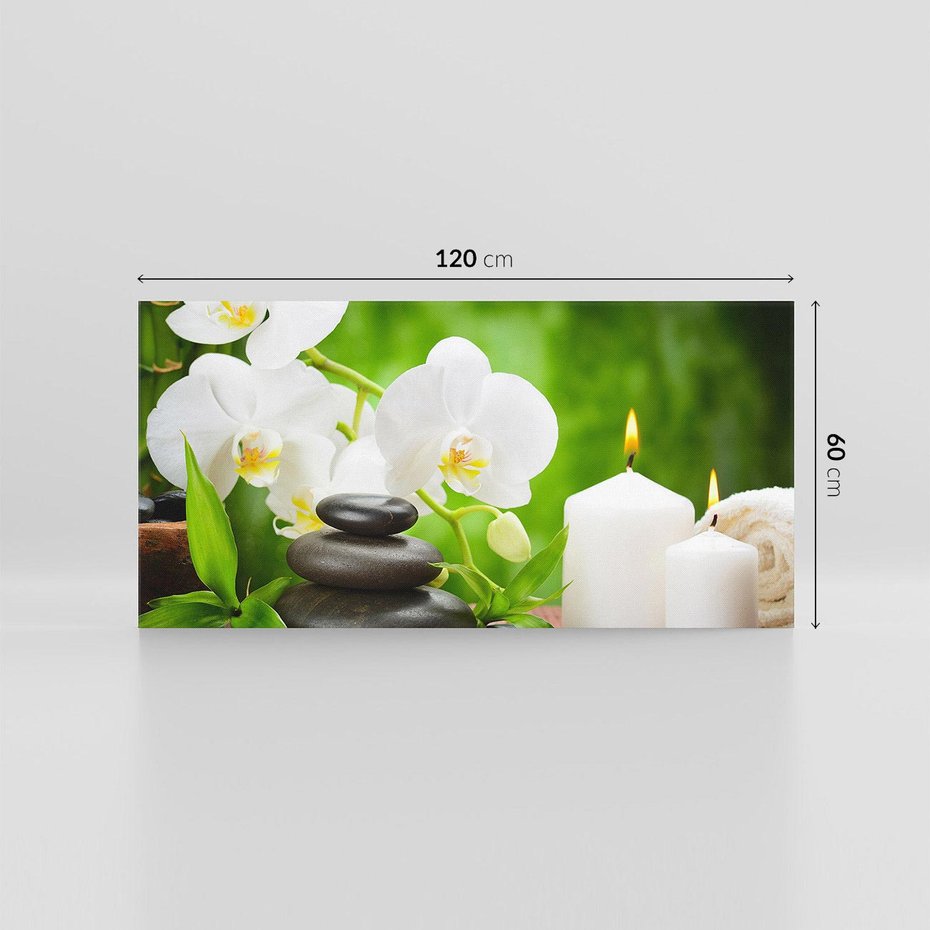 Obraz na płótnie 120x60 - Relaksacyjny SPA: masaż z kamieniami i kwiatami - SPA, masaż